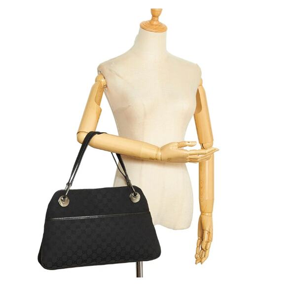 Gucci GG Monogram Eclipse Tote Bag Cloth Canvas Leather Trim Black Y2K Purse - Picture 3 of 16